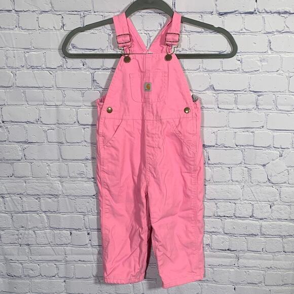 Carhartt Toddler Girls Pink Canvas Overalls Size 2T Outdoor Workwear Layer - Picture 1 of 9